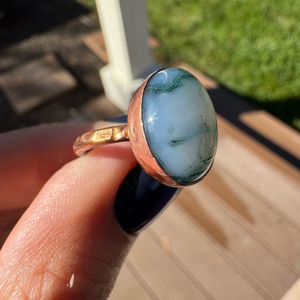 Moss Agate Sealed Copper Ring - image 1